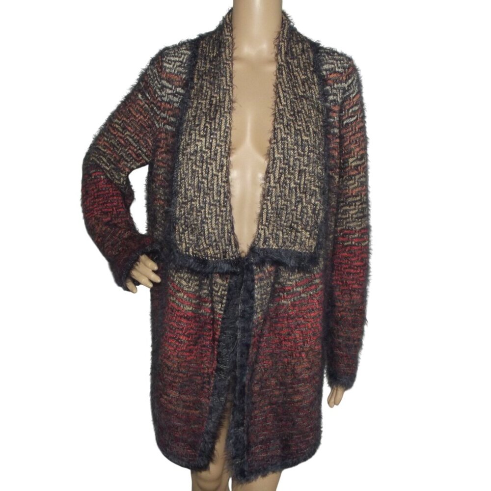 Nic+Zoe Cardigan Sweater Womens Large Artzy Open Front Drape Shawl Eyelash Fuzzy